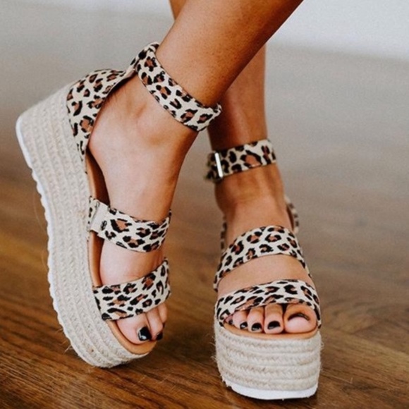 Leopard Woven Platform Espadrille Sandals - Picture 1 of 3